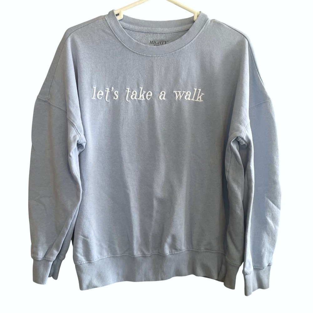 Mighty Fine Womens Let's Take A Walk Loungewear Crew Neck Sweatshirt Blue Small‎